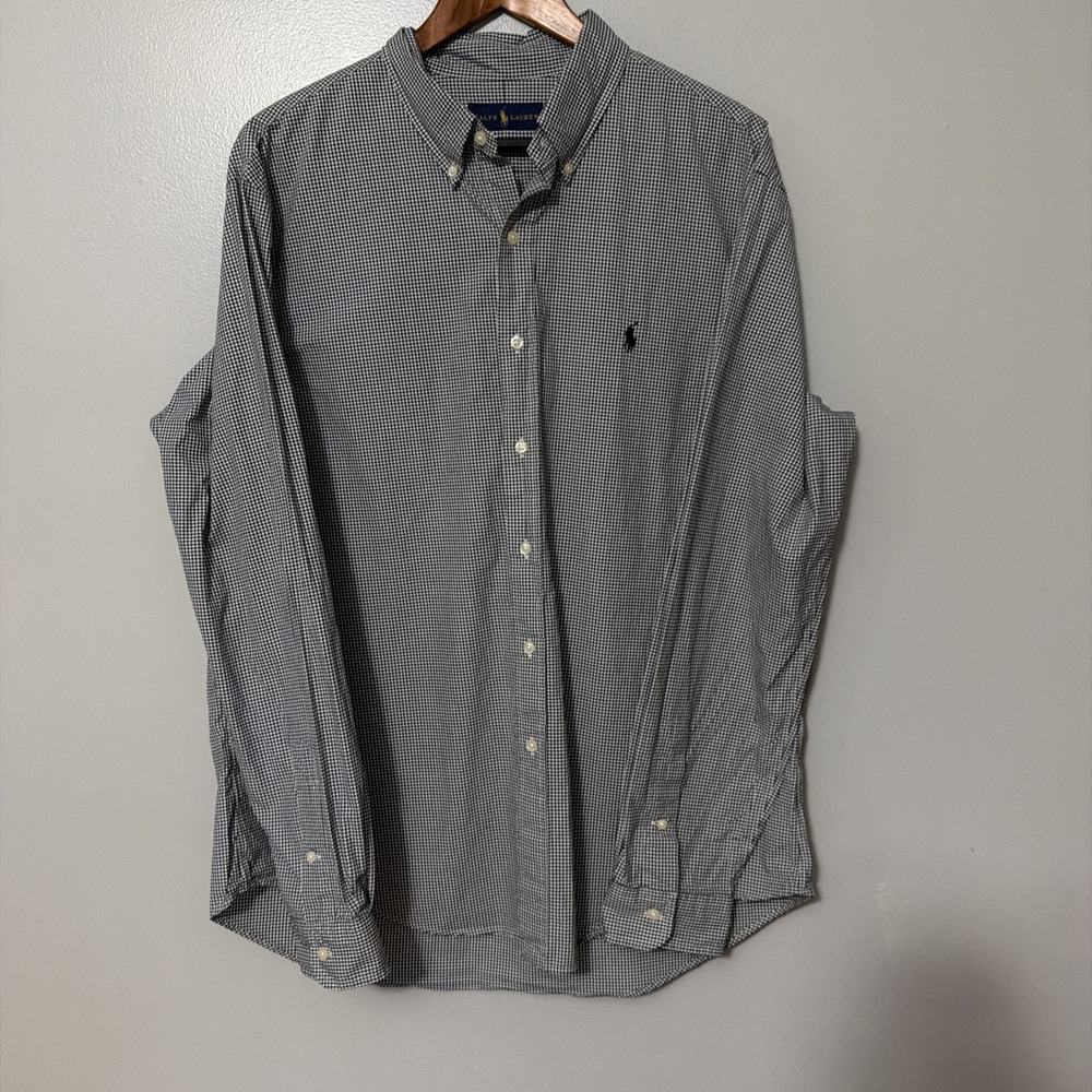 Polo Ralph Lauren Men's XL Custom Fit Black Gingham Pony Logo Button Down Shirt
